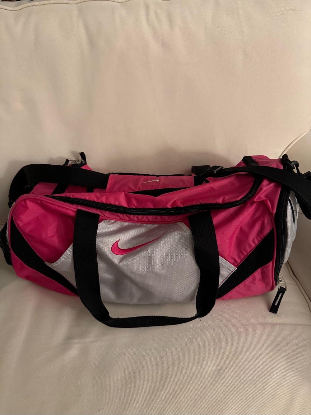 Nike Pink and Silver Gym Duffel with Black Accents- Great condition!